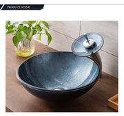 Best selling product cabinet set Green gray tempered glass wash basin set 