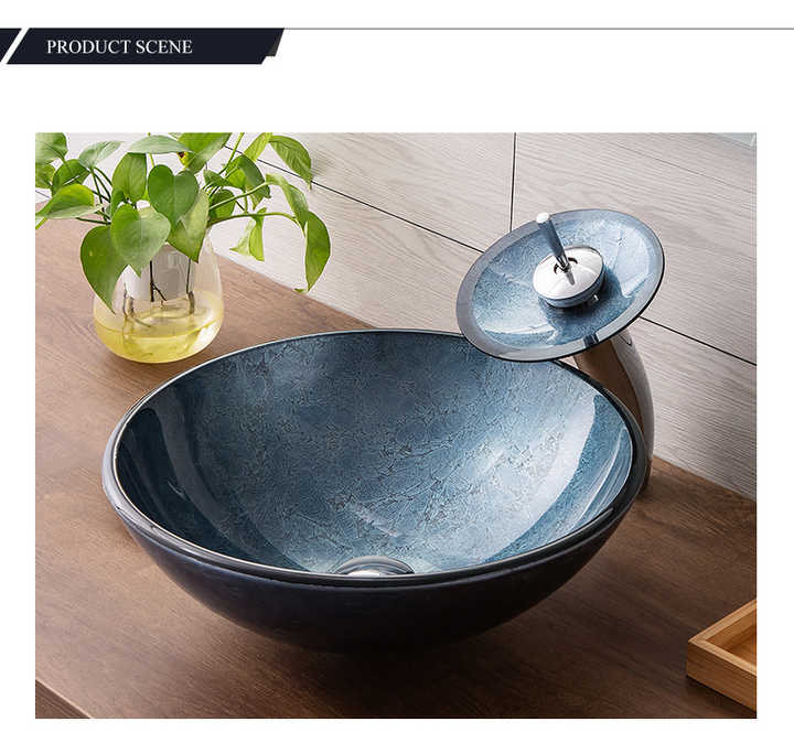 Best selling product cabinet set Green gray tempered glass wash basin set 