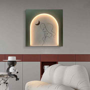 JZ Home Decor Wood Carving Lighting Woman Face Artwork Abstract Lines Lighting Painting 3D LED Wall Art 
