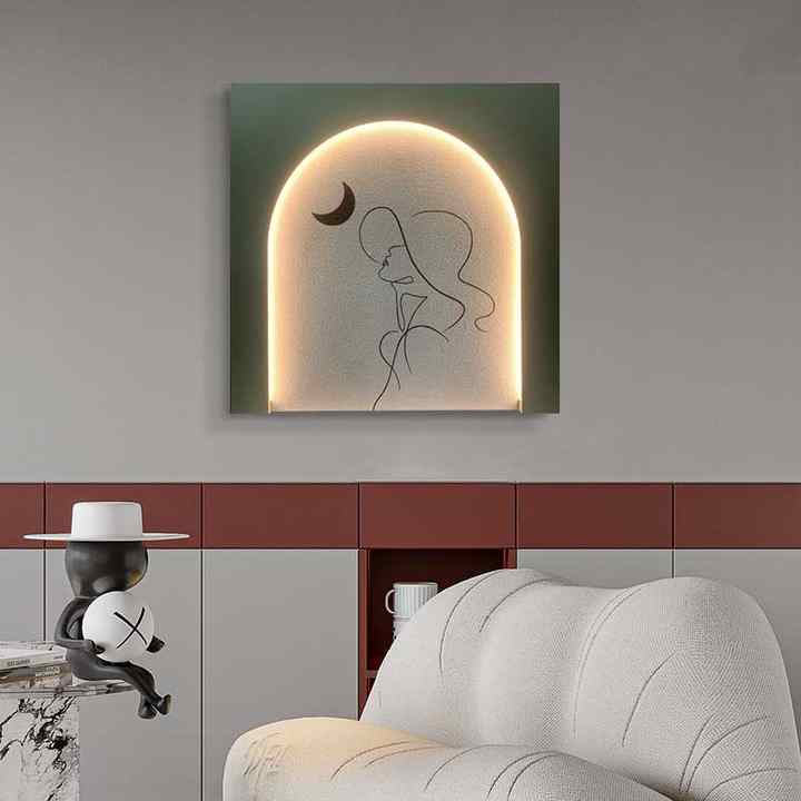 JZ Home Decor Wood Carving Lighting Woman Face Artwork Abstract Lines Lighting Painting 3D LED Wall Art 
