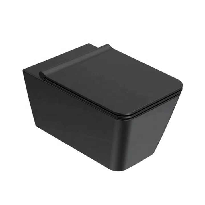 Matte Black Square Frameless Ceramic Sanitary Ware Wall Mounted Toilet for Bathroom 