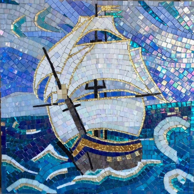 Wholesale high quality handmade art mosaic tiles, beautiful 3D sailboat design 