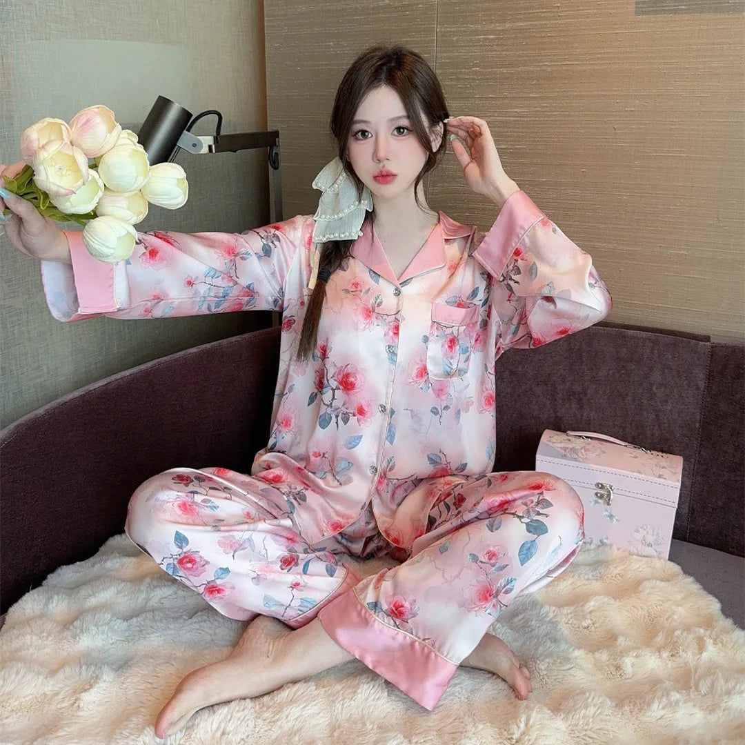 Women's Autumn Elegant Silk Pajamas New Printed