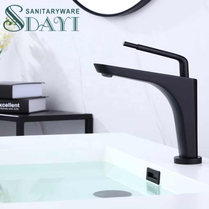 SDAYI Nordic Style Black Brass Washbasin Faucet for Bathroom, Washromm Washbasin Faucet for Hotel 