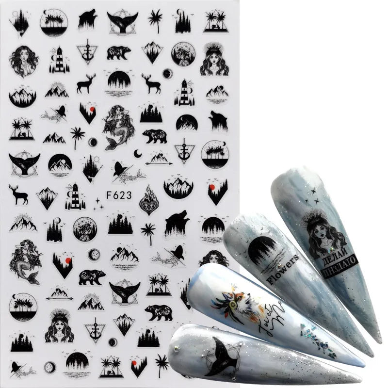 3D Nail Slider Black Russia Letter Sticker Decals Flamingo Design Adhesive Manicure Tips Nail Art Decorations - Daisan Mart