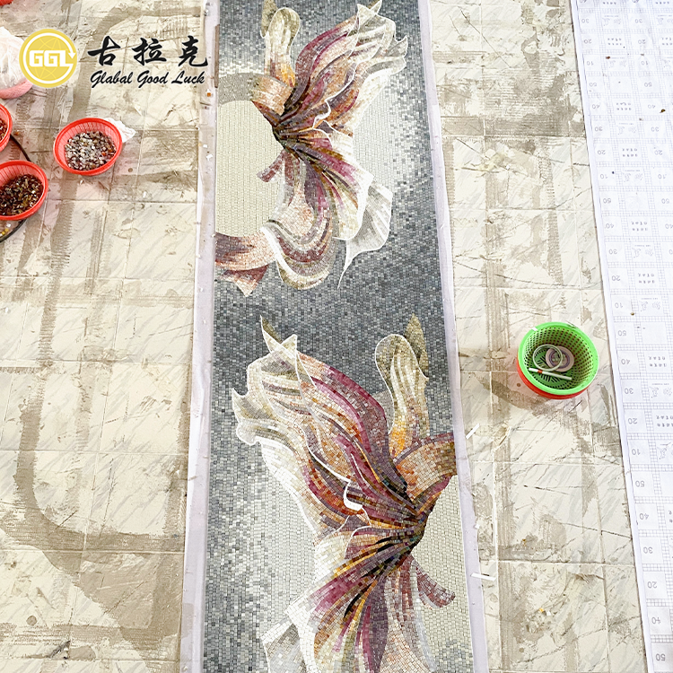 Handmade wall mosaic with 4mm glass tiles