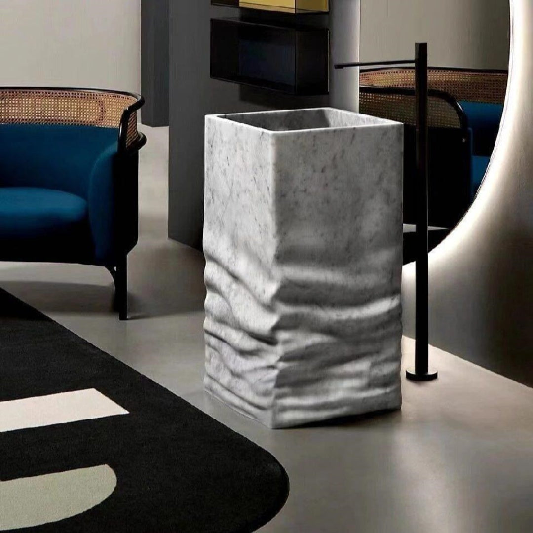 Luxury white marble pedestal wash basin 