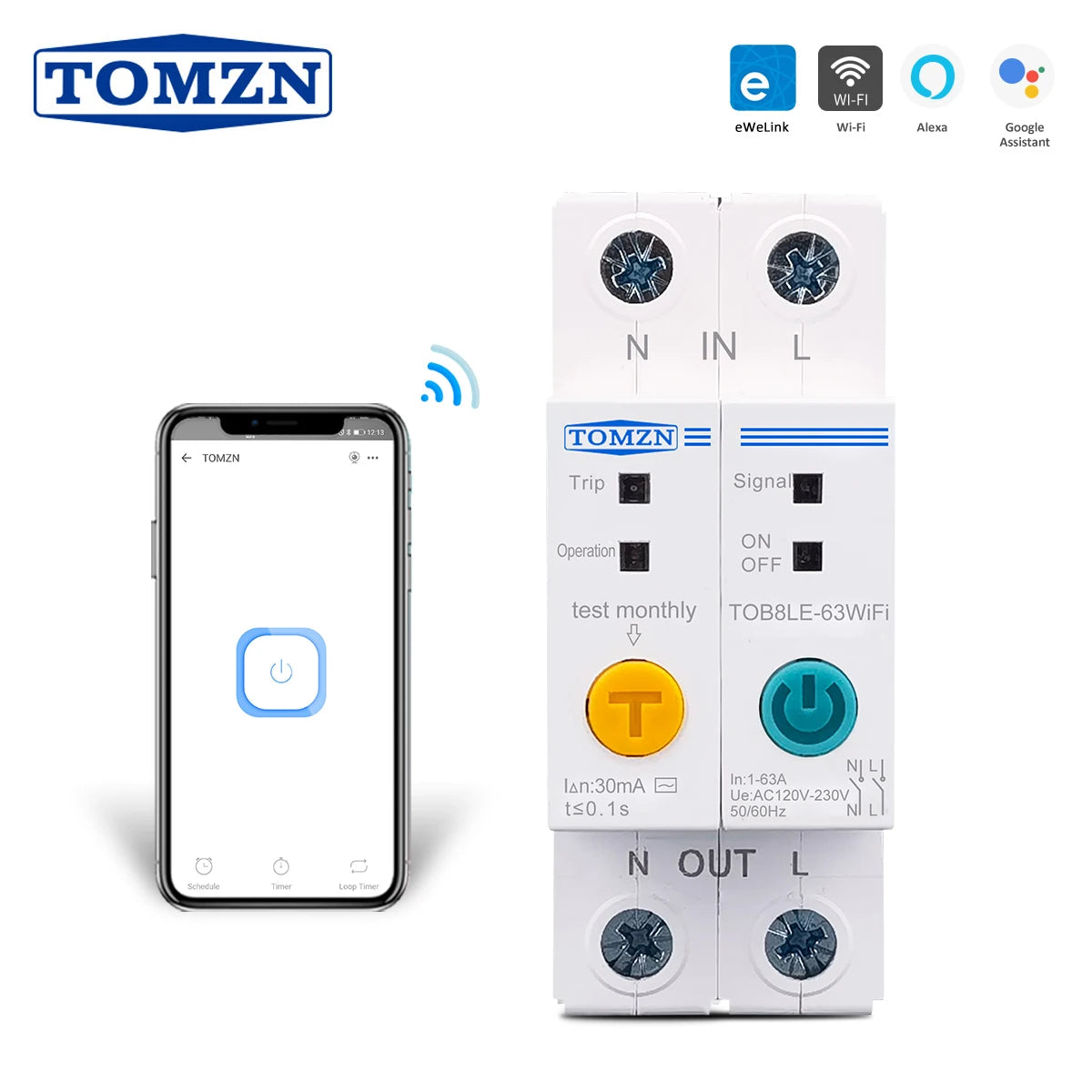 Ngắt Mạch WiFi Thông Minh 63A với Bảo Vệ Rò Rỉ Ewelink - Daisan Mart