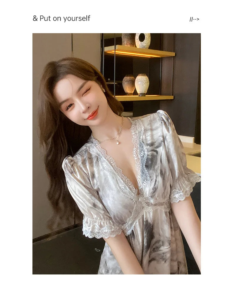 SAMWESTART Sweet and Cool Floral Summer Silk Nightgown