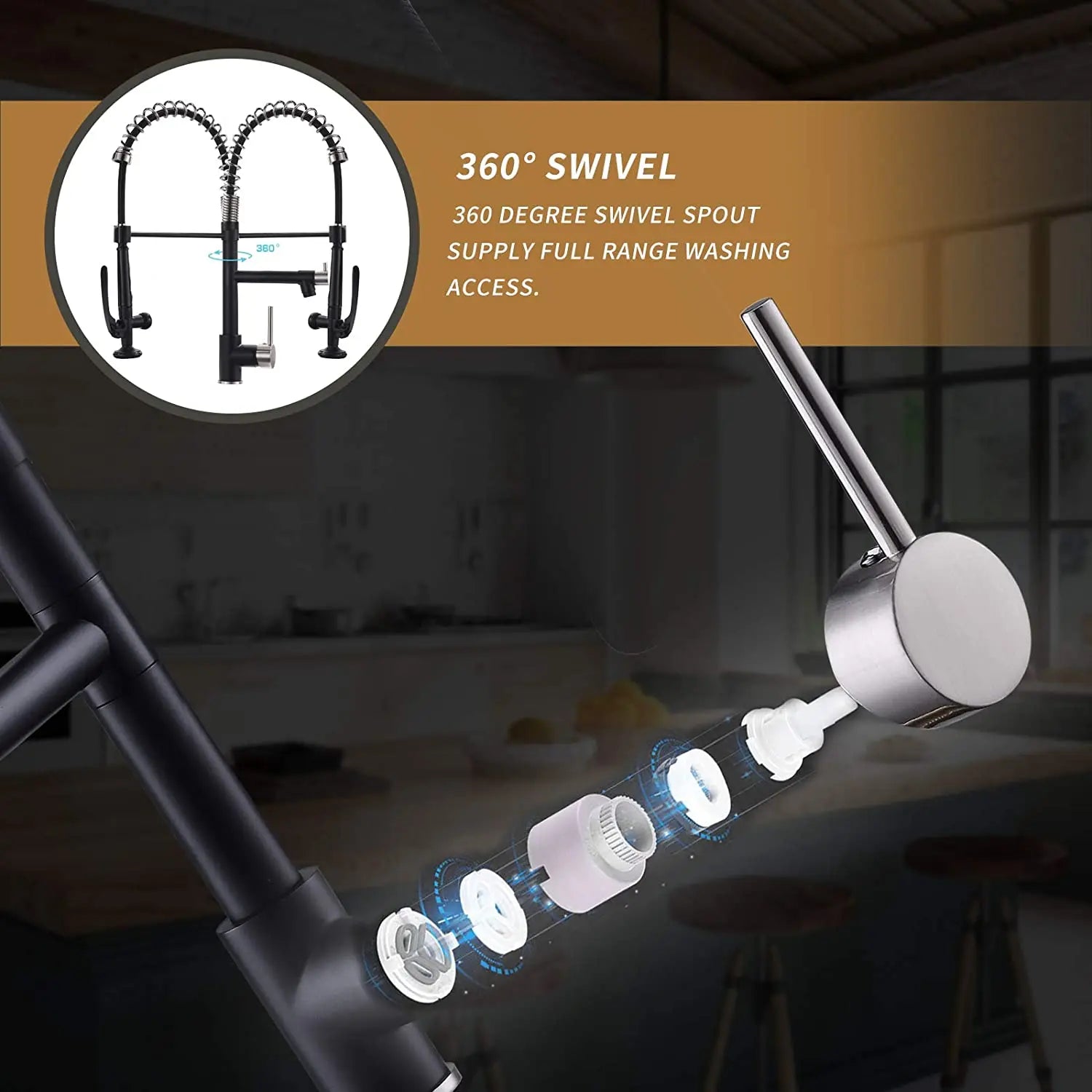 Commercial Modern Black Pull Down Double Outlet European Gourmet Kitchen Led Water Faucet With Plate