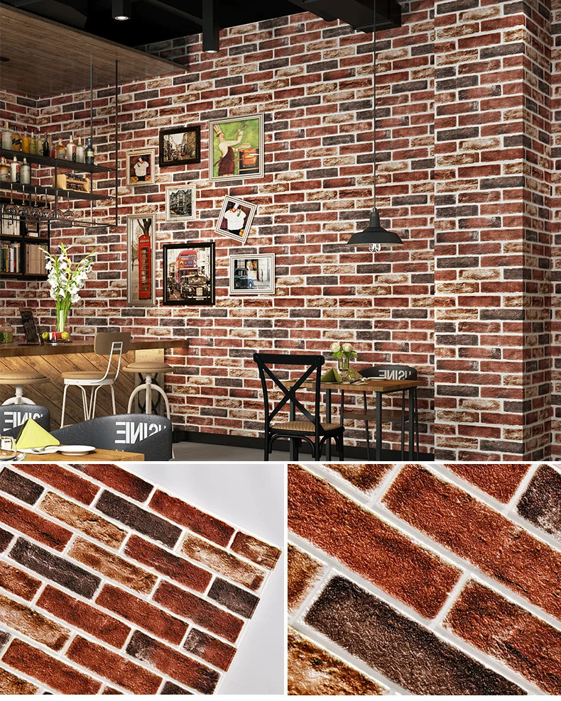 Wallpaper self-adhesive 3D three-dimensional wall stickers wall soft package shop decoration wall skirt wall board red brick