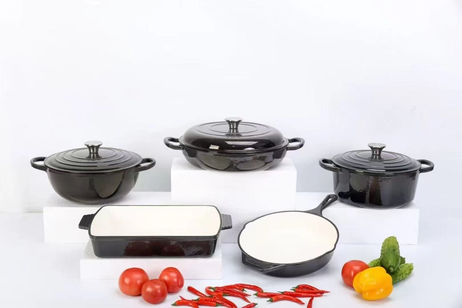 5-Piece Non-Stick Stone Enamel Cast Iron Pot and Pan Set for Family