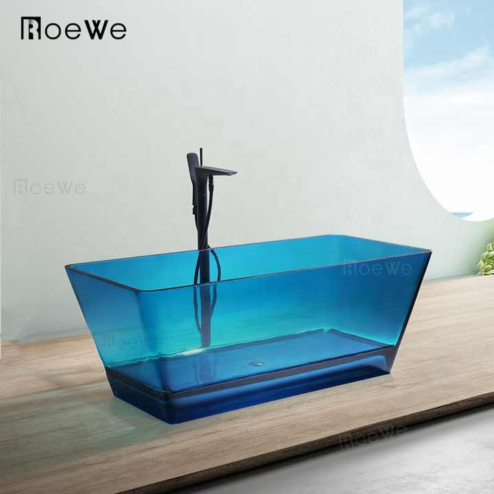 Badewanne Blue Clear Bathtub High Quality Roewe Acrylic Transparent Family Bathtub Soaking Bathtub Freestanding Crystal Resin Bathtub Luxury 