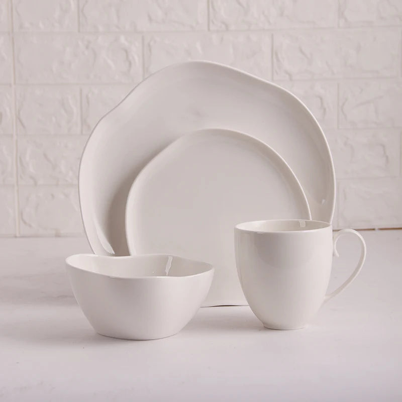 Bộ Đĩa Gốm Sứ Trắng Nghệ Thuật - Khay & Tô Đa Năng