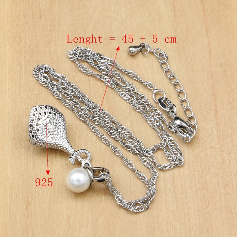 Elegant 925 Silver Pearl Wedding Jewelry Set