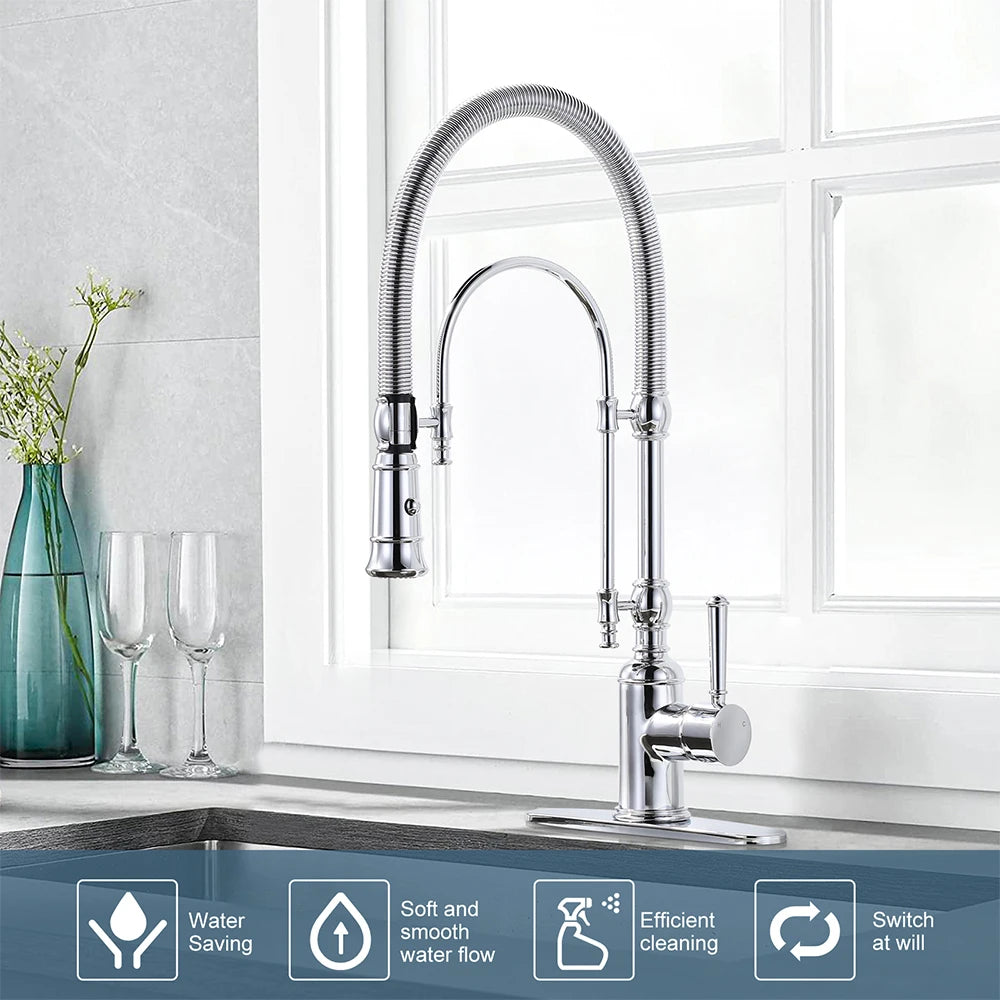 Vòi Chậu Bếp Đầu Rút Cổ Ngỗng Mạ Chrome