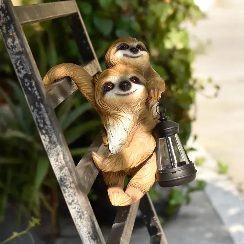Vintage Sloth Wall Hanging Solar Chandelier - No Batteries Needed, Glass & Resin Garden Statue with Lantern - Daisan Mart