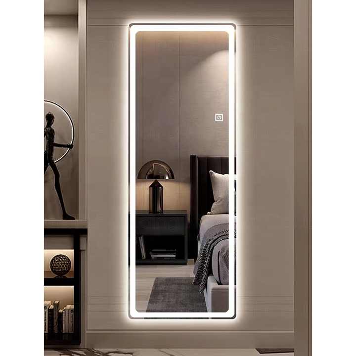 Large full length glass mirror for hair salon, makeup, bathroom with LED light 