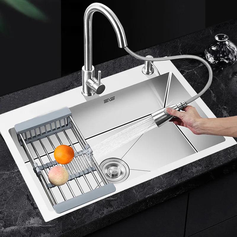 Single Bowl Stainless Steel Kitchen Sink Rectangular Vegetable Washing Basin Counter Installation Kitchen Fregaderos De Cocina