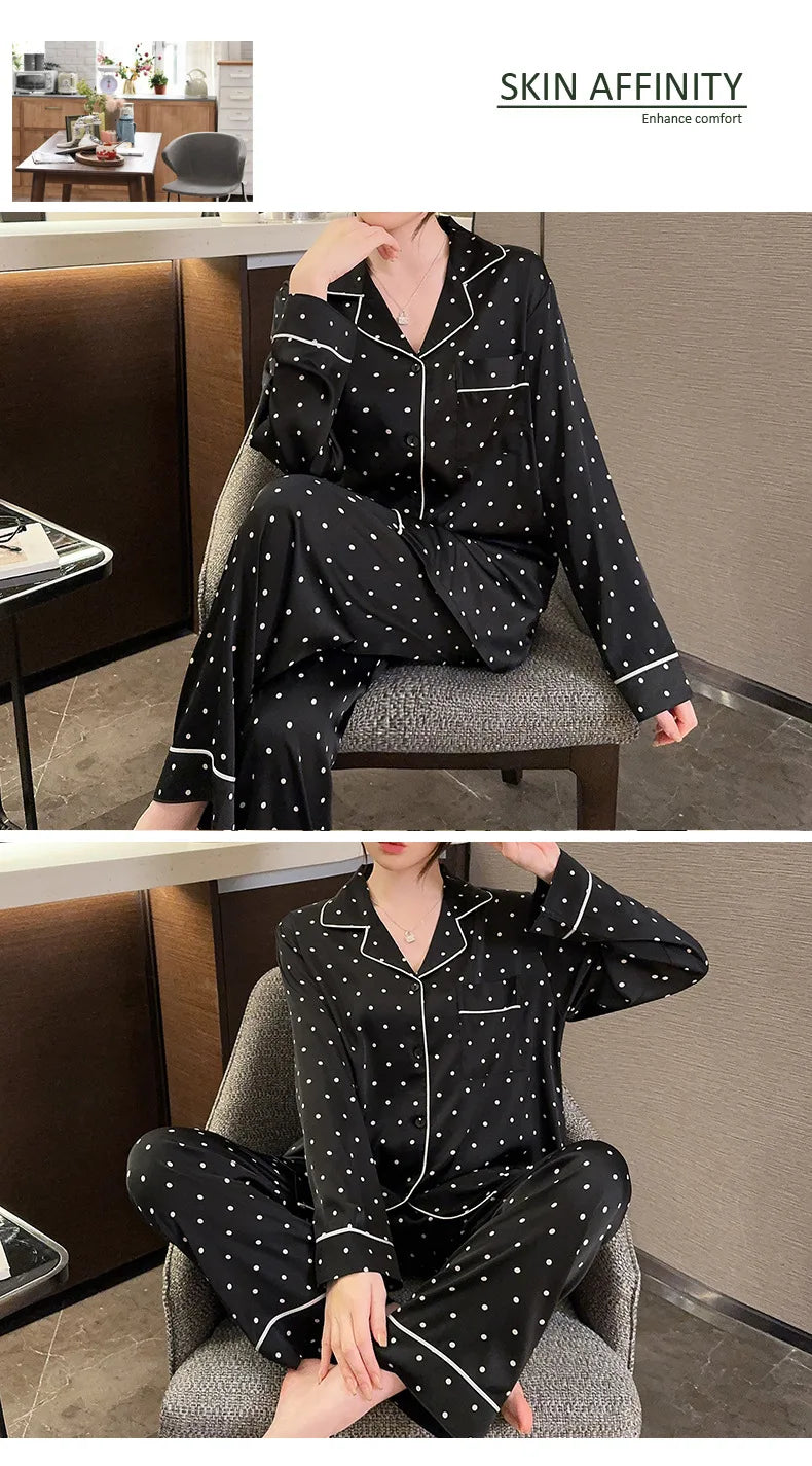 SamweStart 2024 high-end polka dot cold silk pajamas