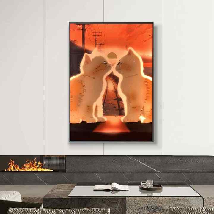 JZ Kids Room Decor Framed Cute Cat Print Wall Art 3D Illuminated Acrylic LED Artwork 