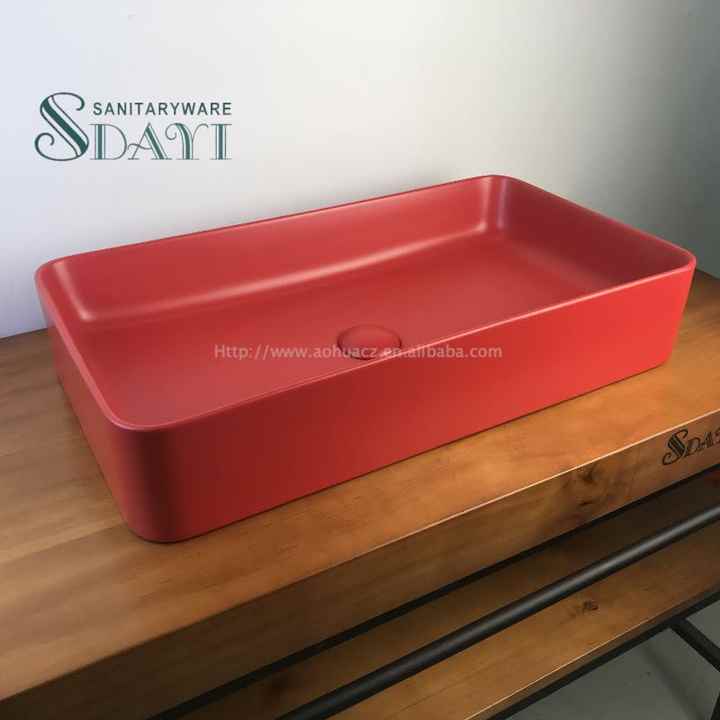SDAYI Rectangular Washbasin Red Matte Colorful with Pop Up Drain Lavatory Sink Washbasin 