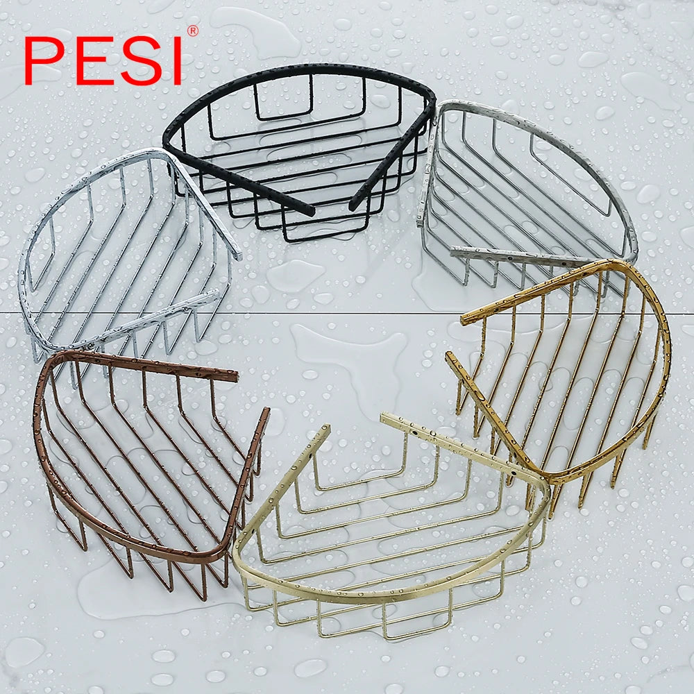 Bathroom Shelf Black Stainless Steel Single Bathroom Shelves Shower Storage Rack Wall Mounted Corner Basket Shampoo Shelf. - Daisan Mart