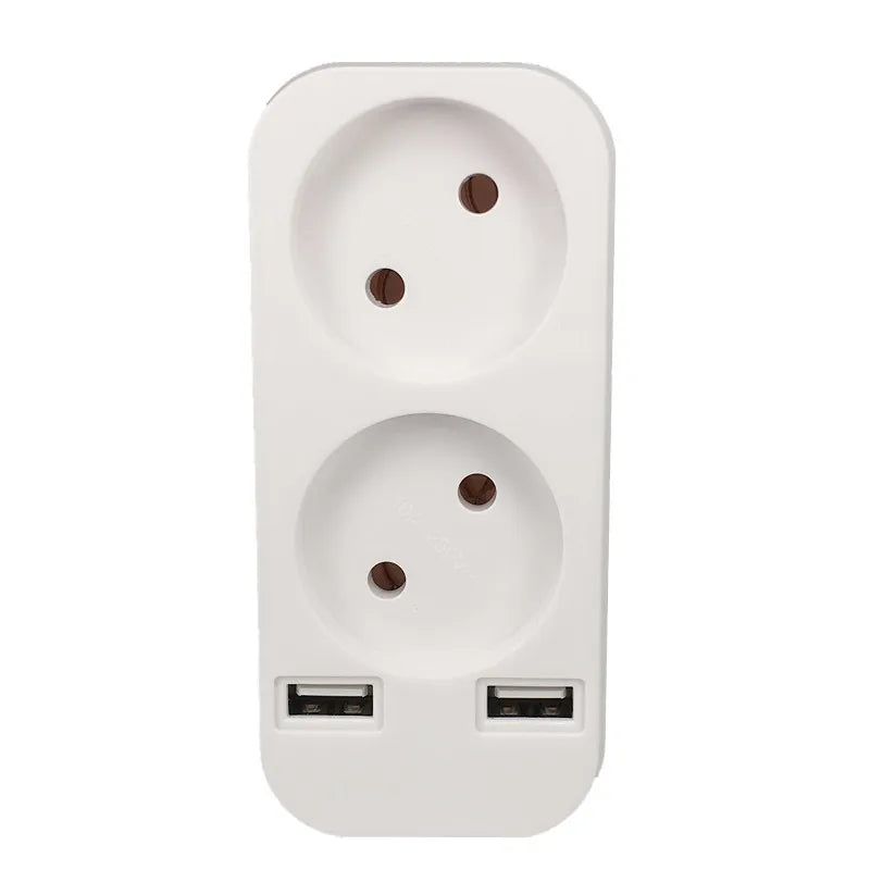 European standard two-position socket with dual USB ports, 5V 2A output,1 to 2 ways Eu Conversion Plug