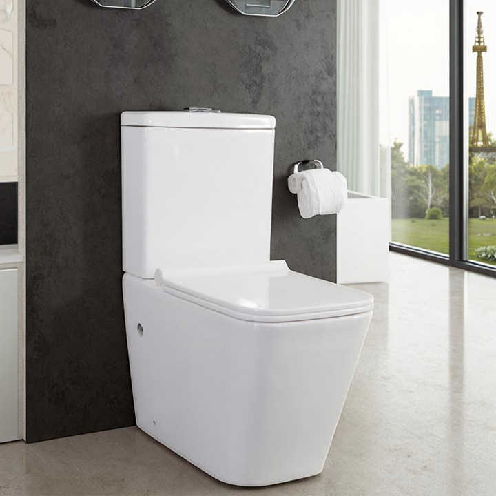 Modern ceramic toilet, ceramic sanitary toilet, square two-piece toilet for bathroom floor, toilet for hotel 