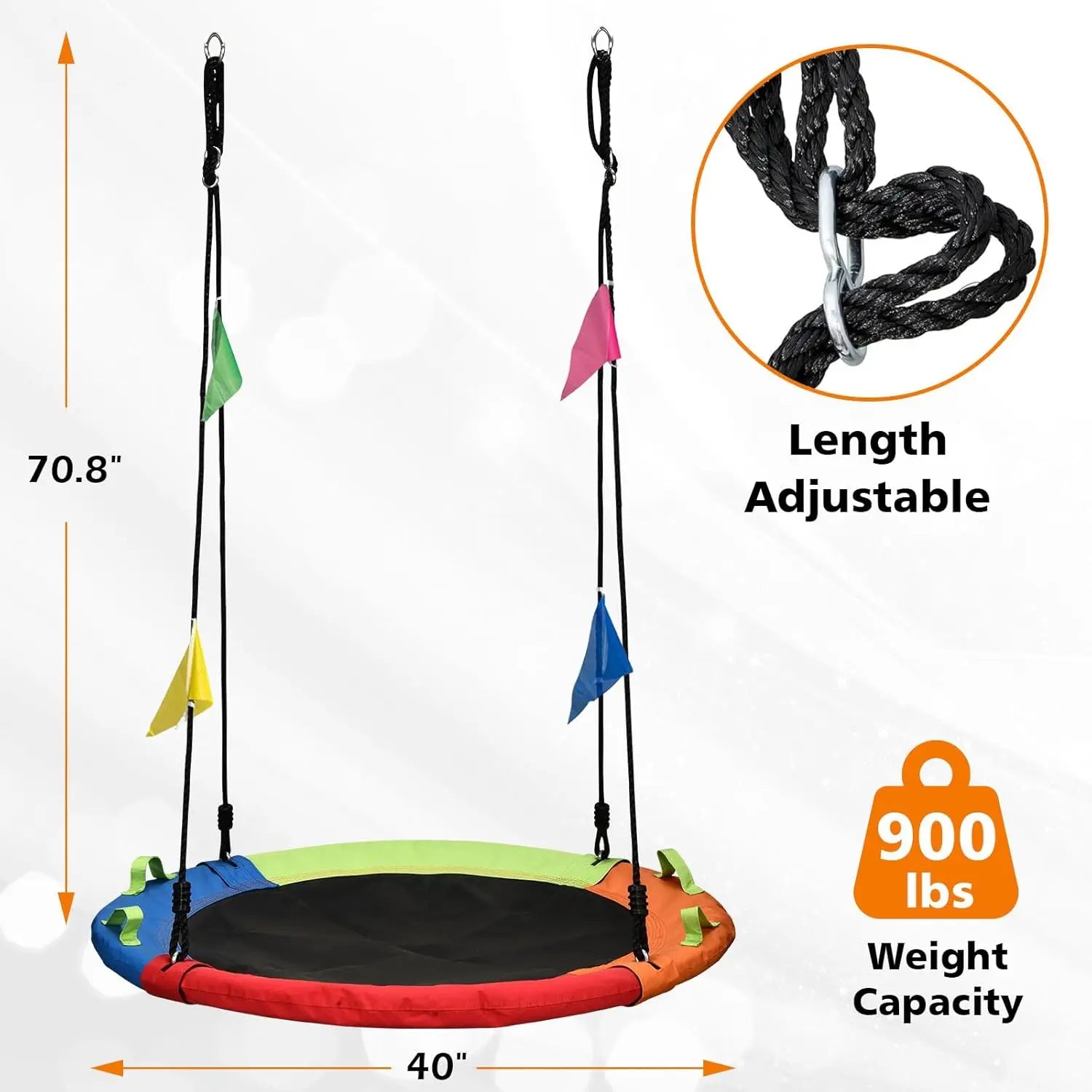 Zoshine 40inch Outdoor Tree Swing Kit Adjustable Hanging Rope Straps 40inch Saucer Swing Center Swivel Spinner for Kids School - Daisan Mart