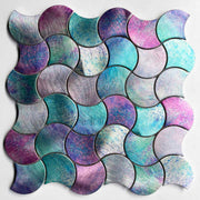 Irregular aluminum mosaic tiles with special modern shimmering fish scale shape for decorating kitchen, bathroom and villa walls 