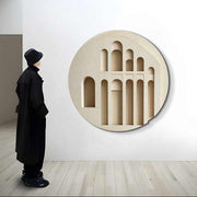 JZ Wabi Sabi Large 3D Building Home Decor Wall Art Multimedia Artwork Handcrafted Wood Carving Abstract Sandstone Painting 
