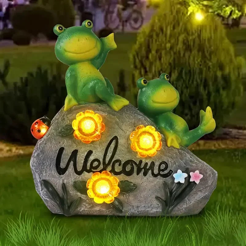 Floral-Accented Frog-Themed Resin Statue and Welcome Sign Mold for Garden & Outdoor Christmas Display - Daisan Mart