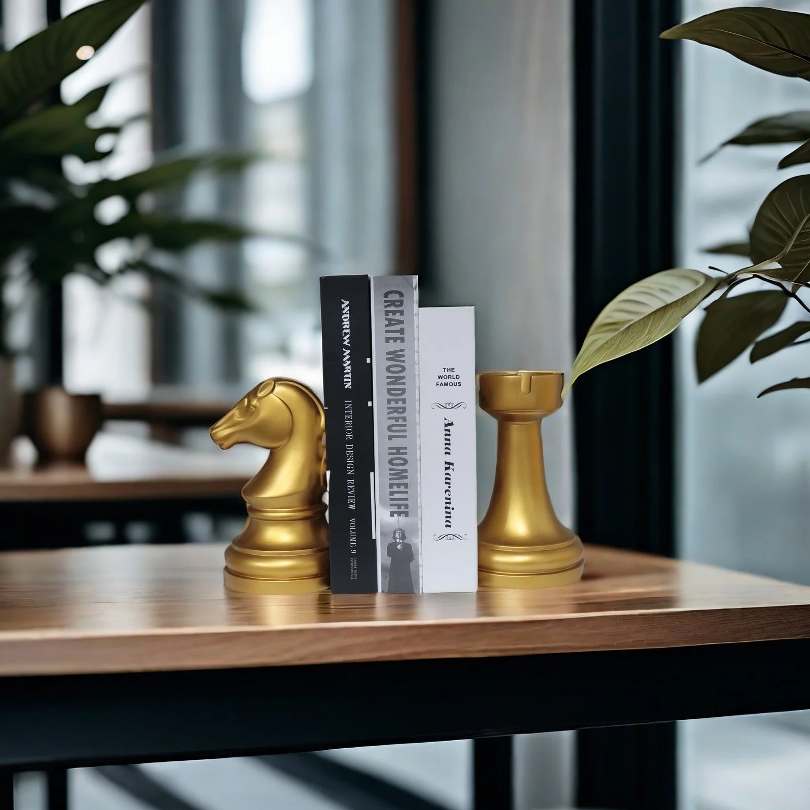 Luxury Gold Chess Bookend - Fall Home Decor & Cheap Room Decor, Fit Indoor Shelf Decor Resin Craft Ornament - Daisan Mart