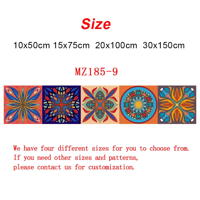 Colorful Mandala Style Strip Tiles Wall Sticker Kitchen Wardrobe Bathroom Waterproof Wallpaper Peel &amp; Stick Art Wall Decals