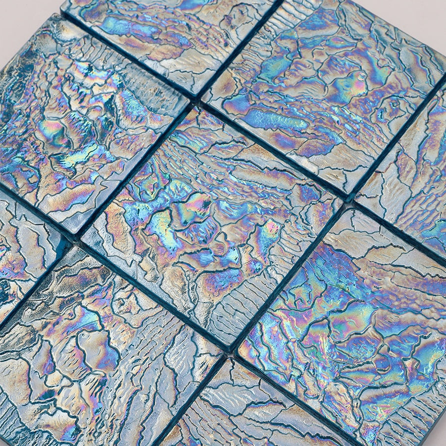 Bluwhale 97x97mm iridescent blue wavy pool glass mosaic tiles 