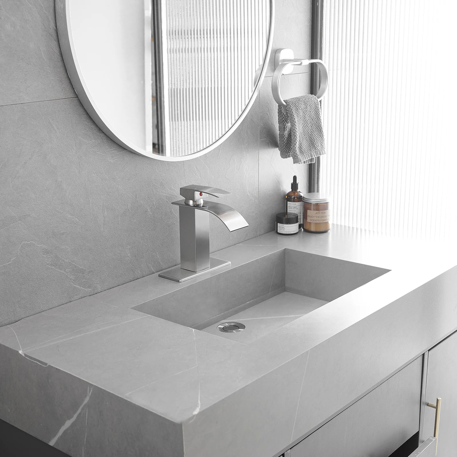 Modern Stainless Steel Brass Waterfall Bathroom Basin Faucet Bathroom Single Hole Water Mixer Tap Bathroom Basin Faucet - Daisan Mart