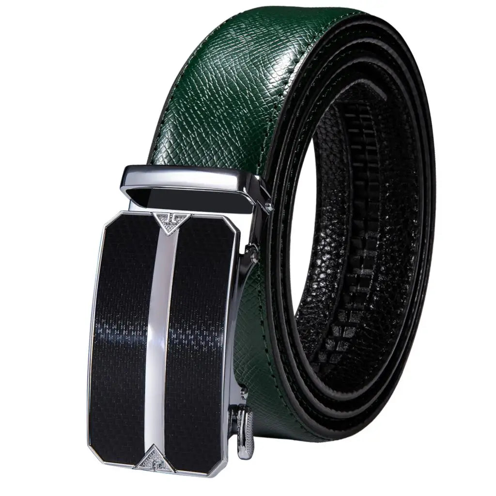 Men's Classy Blue Leather Belt, Automatic Buckle