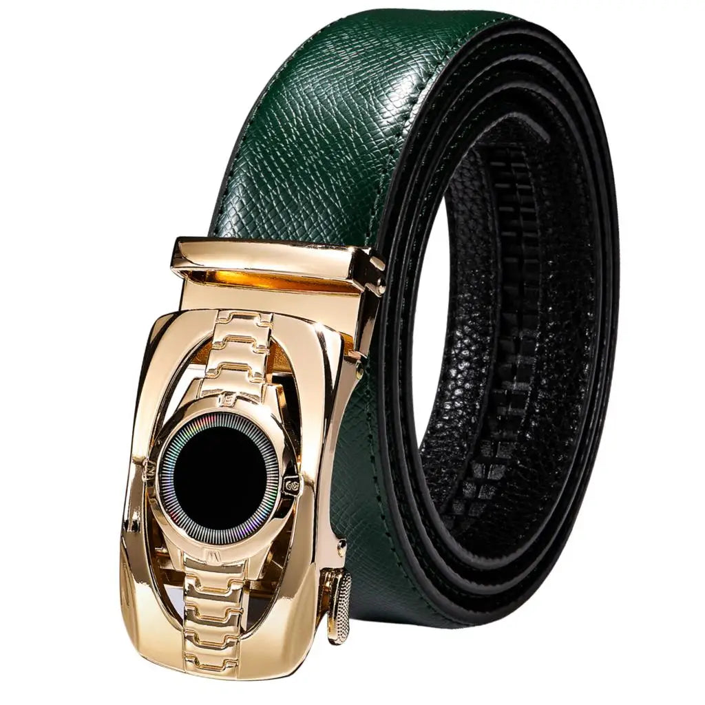 Men's Classy Blue Leather Belt, Automatic Buckle