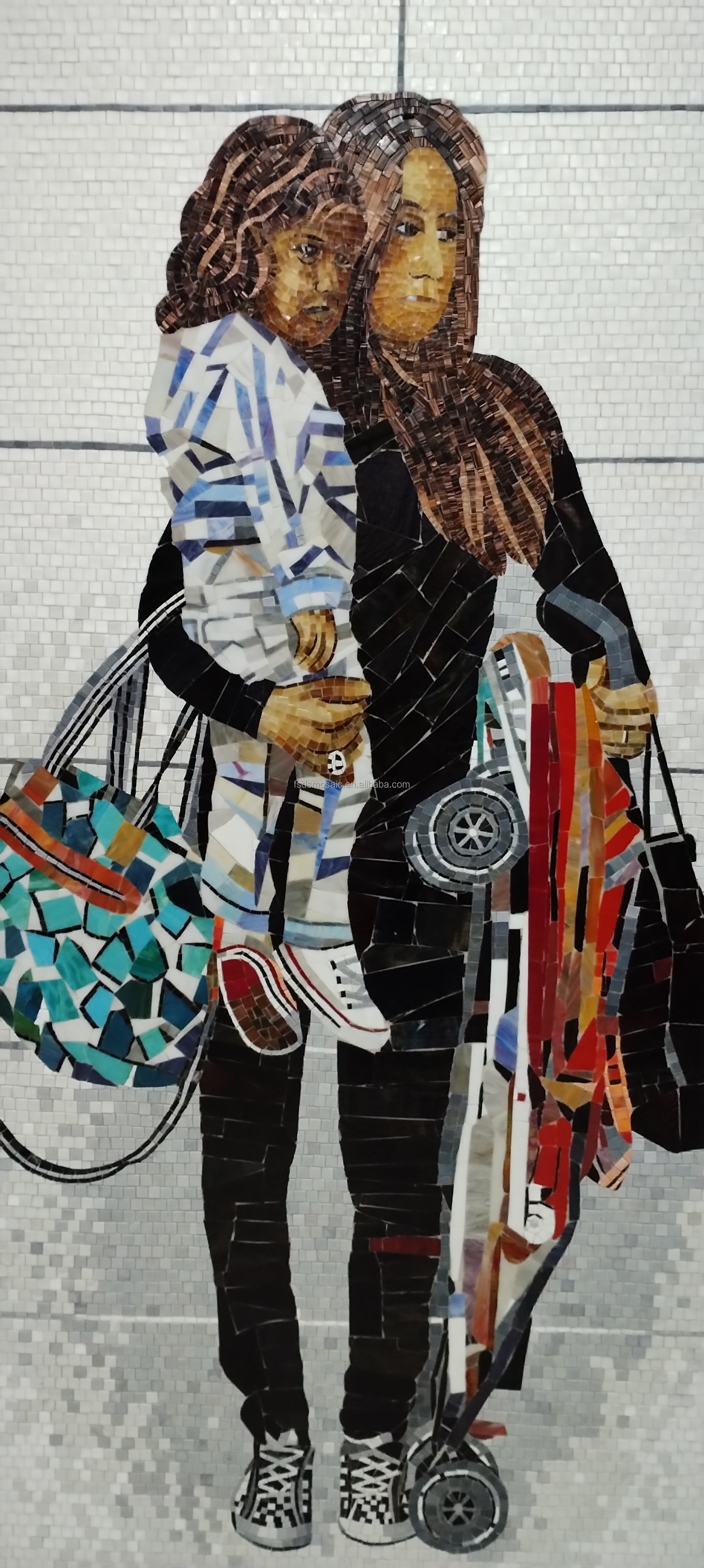 Hand Cut Glass Mosaic People Pattern On Custom Interior Wall 