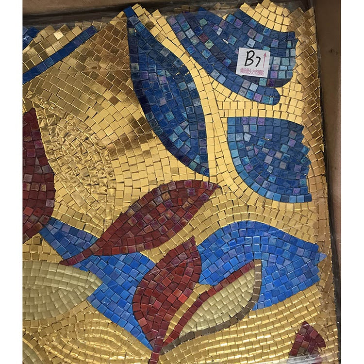 Modern Art Deco glass mosaic wall panel with leaf pattern 
