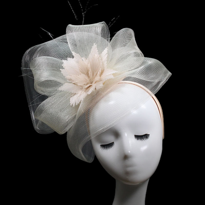 Mũ Fascinator Sinamay Hoàng Gia Tiệc Cưới Derby Hoa Lưới Lông Vũ Nữ Đi Nhà Thờ - Daisan Mart