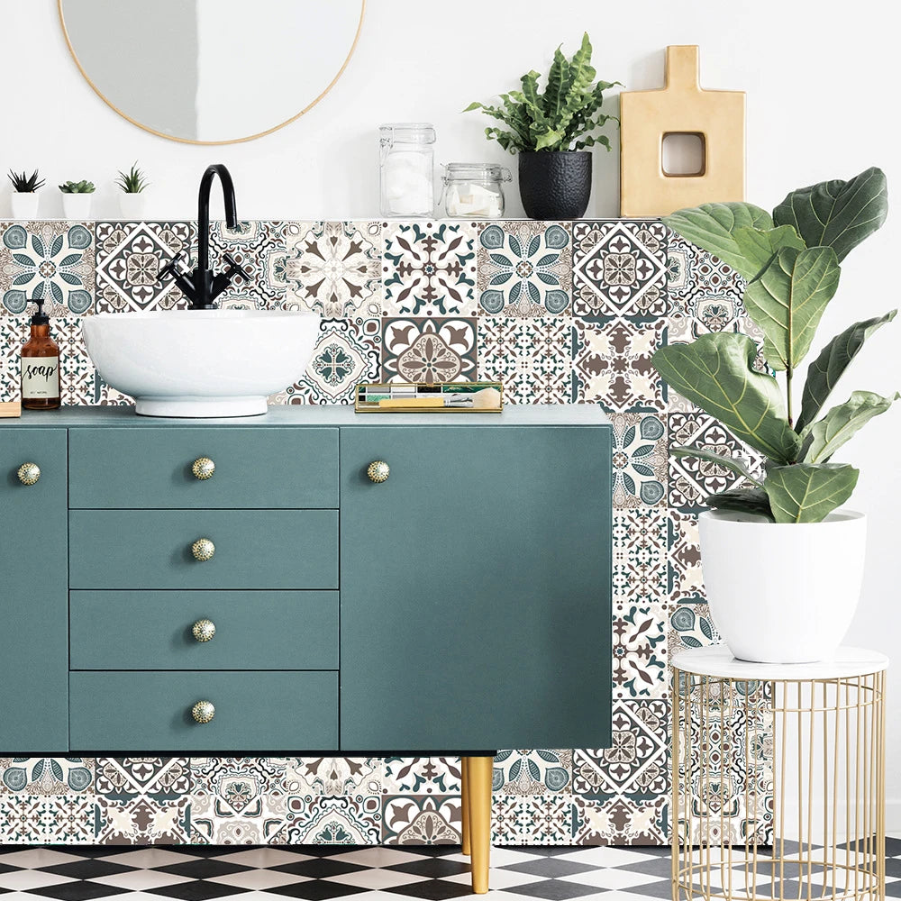 10 Pieces PVC Blue Gray Brick Wall Stickers