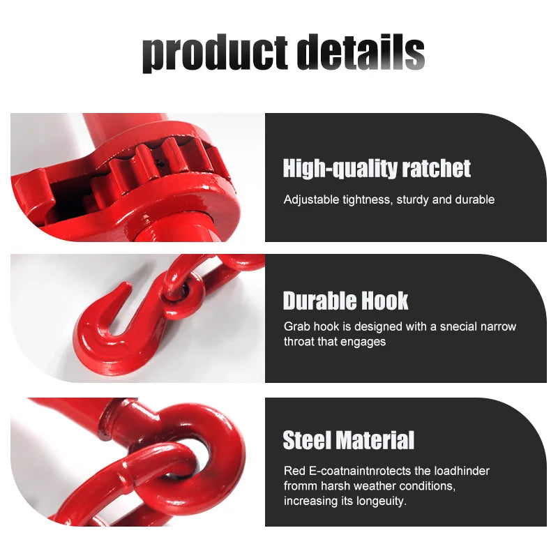 5400LB  Ratchet Tie Down Straps with 5/16"-3/8" Hooks &8mm Chains Heavy-Duty Cargo Straps for Trucks, Trailers, and Transport - Daisan Mart