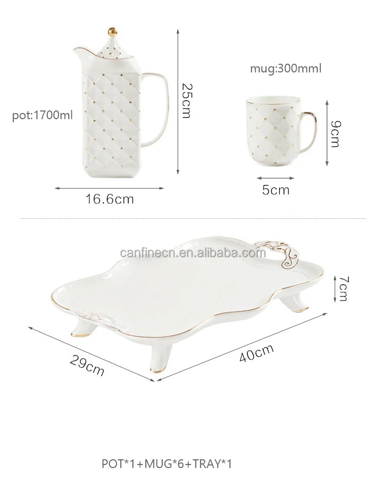 Bộ ấm chén sứ 8 món viền vàng cao cấp kèm khay