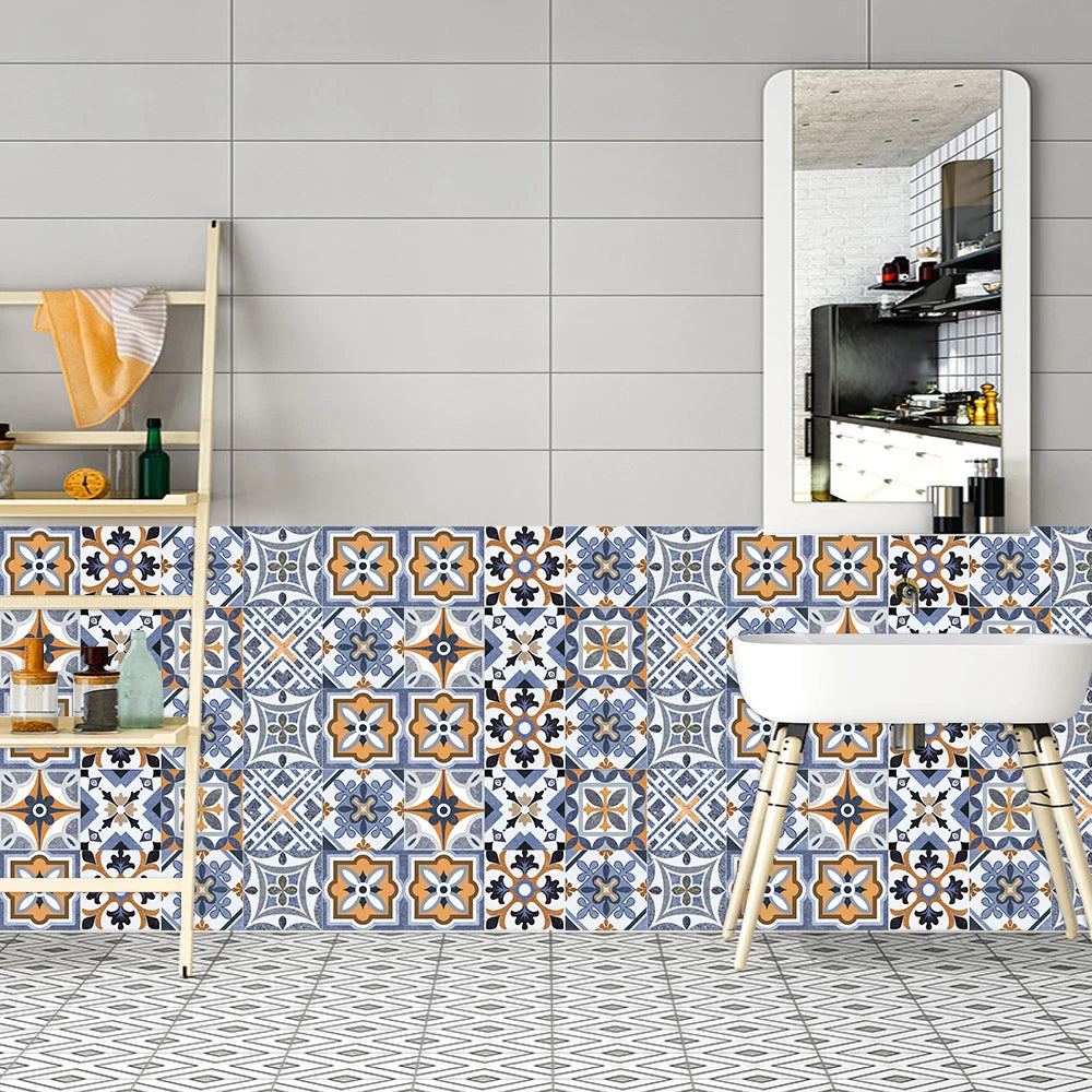 10pcs Blue &amp; Gray Matte Surface Wall Sticker Film For Tiles /Ground in Kitchen Backsplash Floor PVC Art Wallpaper Peel &amp; Stick