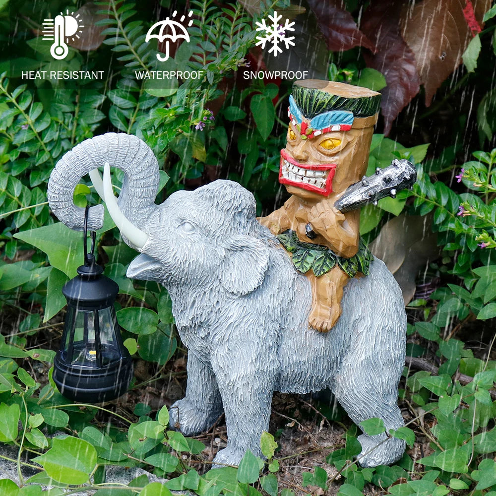 Tiki-Themed Resin Elephant Statue Lantern-Adorned Figurine Artful Garden Outdoor Display Home Decor Animal Flower Rabbit