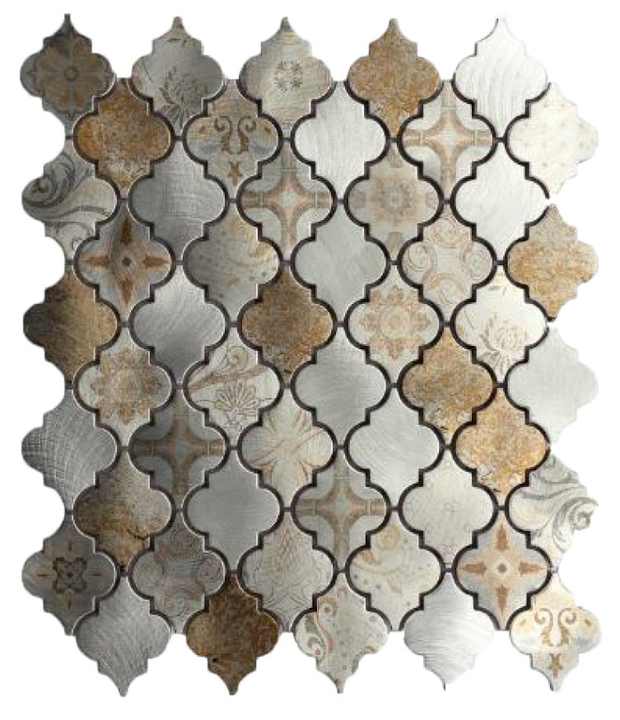 LAT Series Modern Aluminum Metal Spray Ceramic Mosaic Tile Lantern Shape Wall Decor for Kitchen and Living Room 
