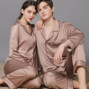 High-end luxury silk pajamas for men and women autumn and winter