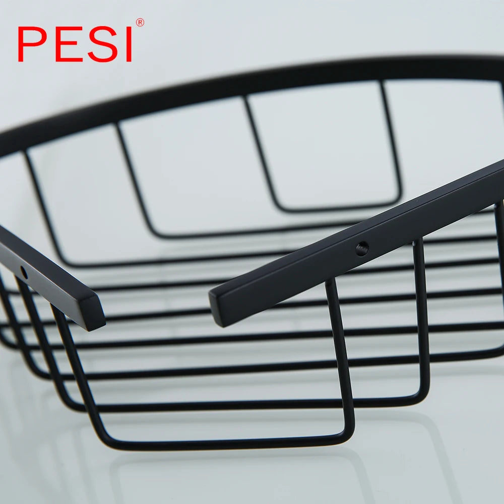 Bathroom Shelf Black Stainless Steel Single Bathroom Shelves Shower Storage Rack Wall Mounted Corner Basket Shampoo Shelf. - Daisan Mart